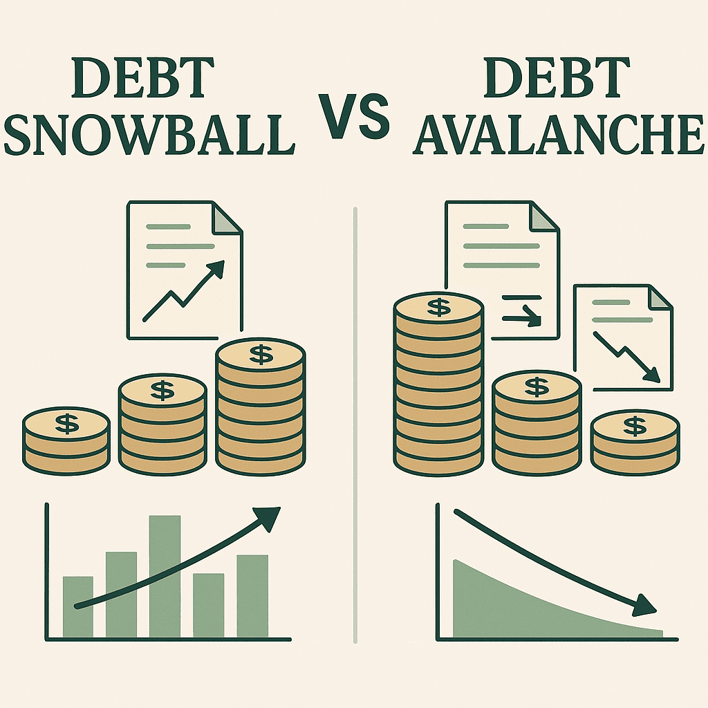 Infographic comparing Debt Snowball vs Avalanche method for debt repayment