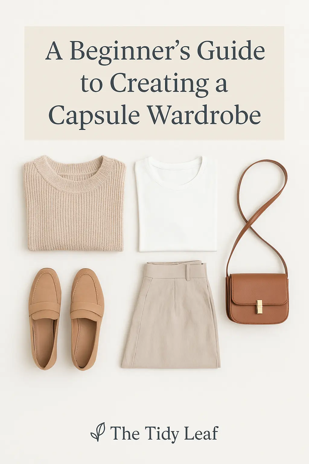 Flat lay of minimalist clothing and accessories for a capsule wardrobe – The Tidy Leaf